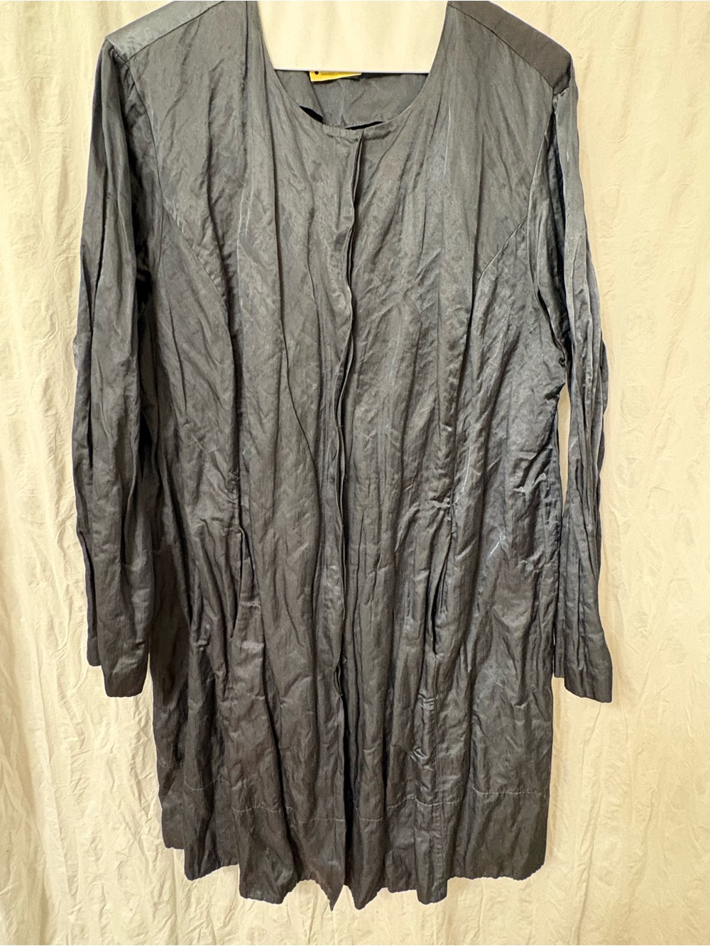 Eileen Fisher, silver grey crinkle dress coat. Size 2X.